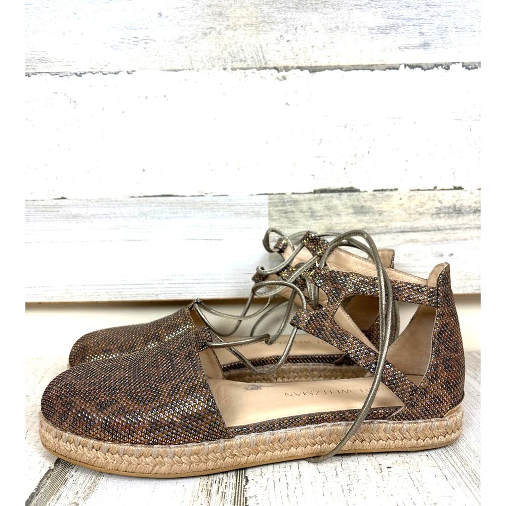 Stuart Weitzman Womens 7 Leopard WalkMyWay Leather Espadrille Platform Sandal